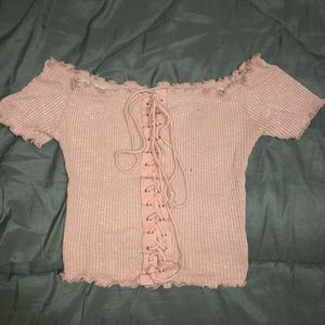 Pink off the shoulder crop top